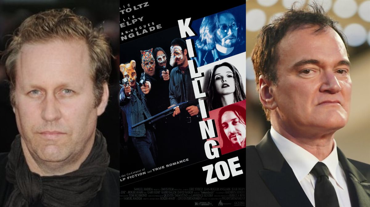 <strong>المخرج كوينتين تارانتينو وصورة أفيش فيلم Killing Zoe ومخرجه روجر أفاري الصديق المقرب لـ تارانتينو</strong>
