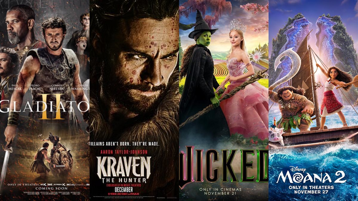 <strong>صور أفيشات أفلام Moana 2 و Wicked و Kraven The Hunter و Gladiator 2</strong>